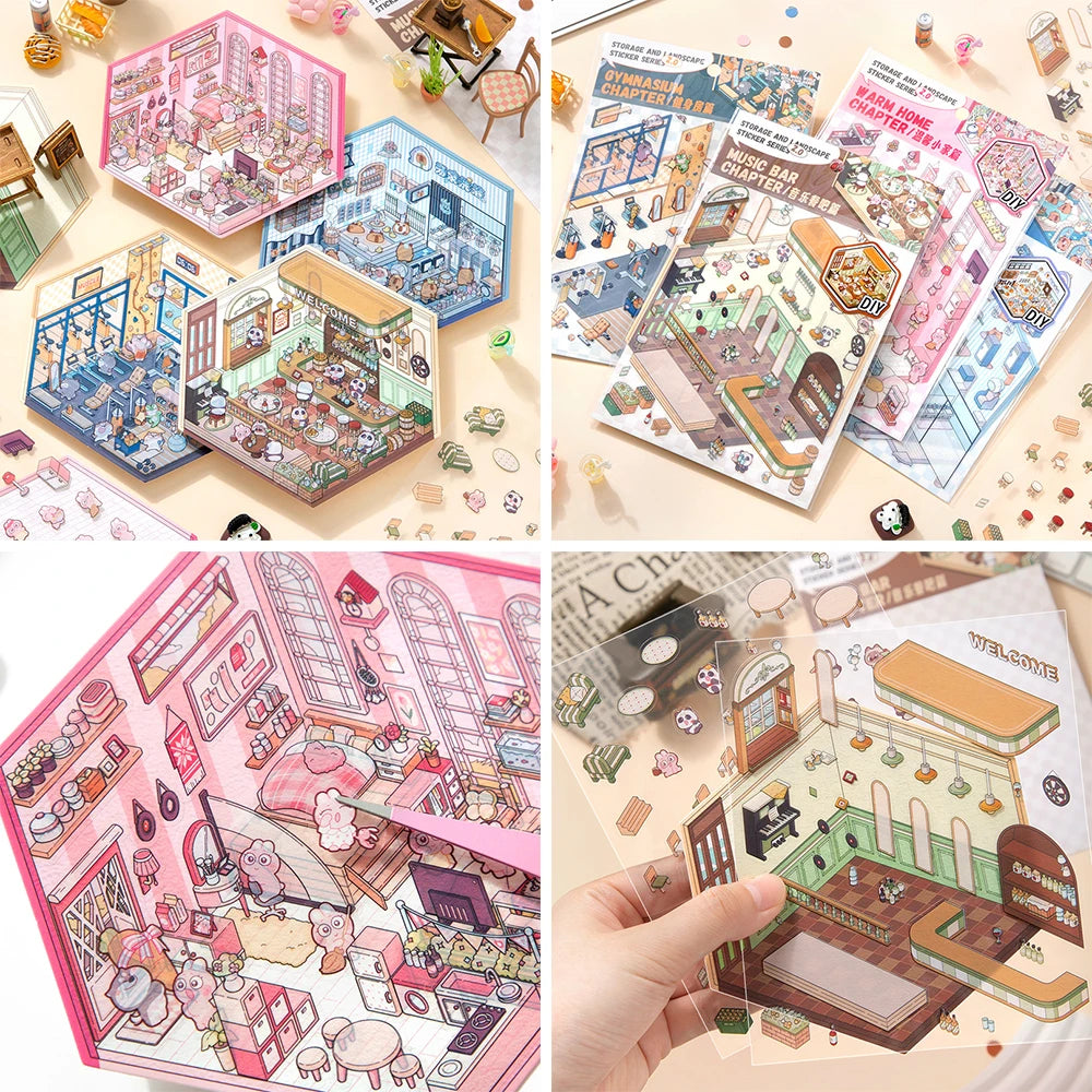 3D minyatür sahne sticker