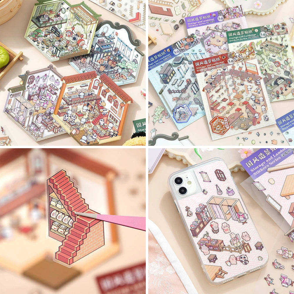 3D minyatür sahne sticker