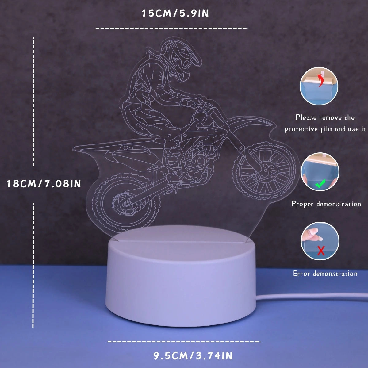 USB 3D motosiklet gece lambası