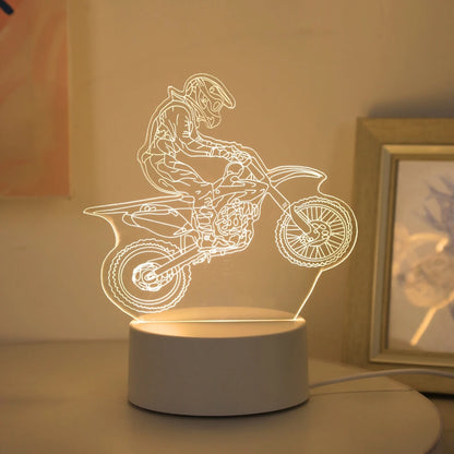 USB 3D motosiklet gece lambası