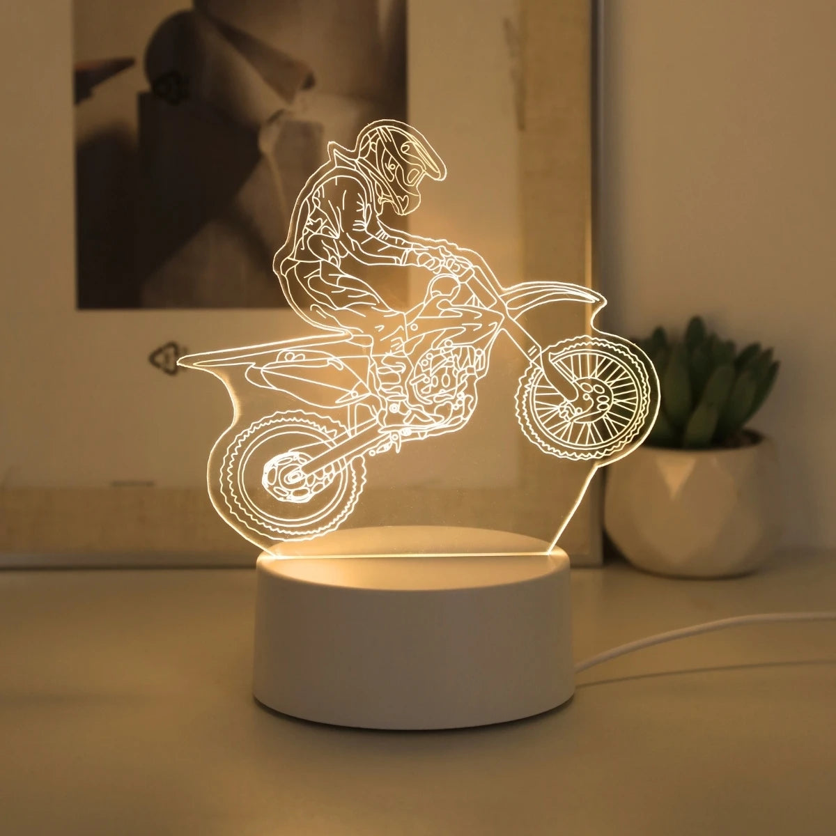 USB 3D motosiklet gece lambası
